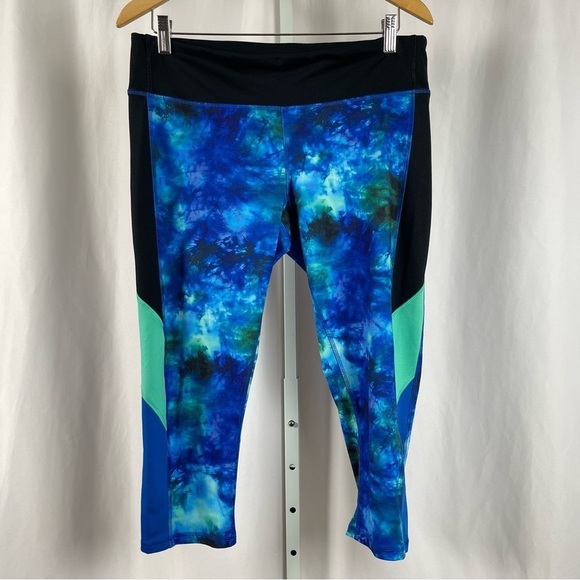 C9 Champion DuoDry XL Tie Dye Abstract Boho Crop Leggings Summer Aqua Water - Picture 1 of 6